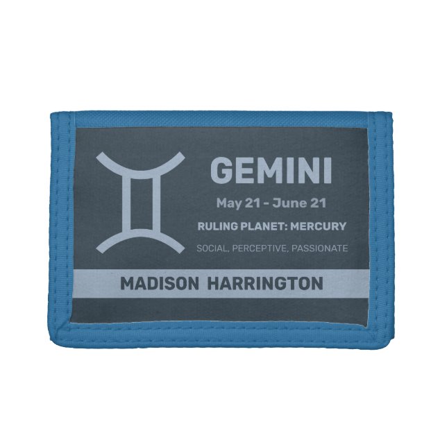 Custom Name / Text Zodiac Sign Gemini Trifold Wallet (Front)