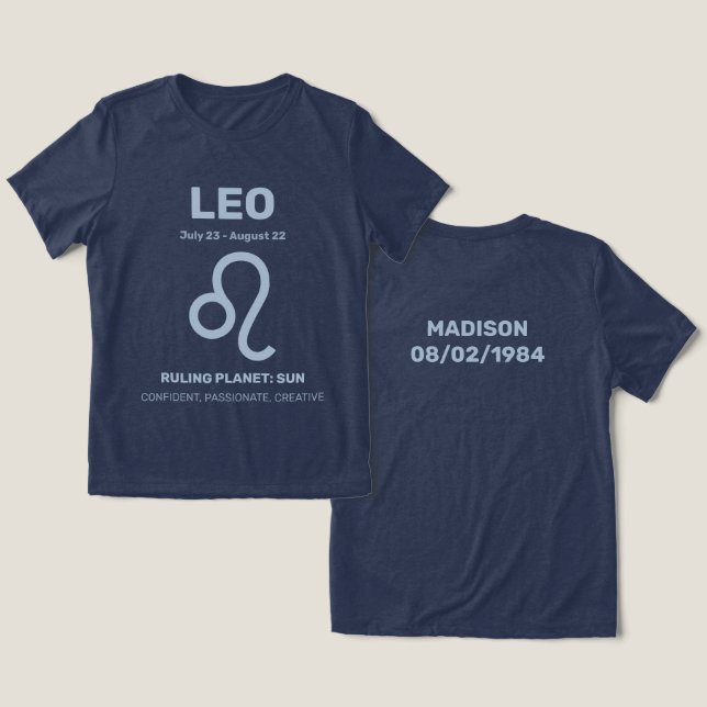 Custom Name / Text Zodiac Sign Leo Tri-Blend Shirt (Design Front & Back)