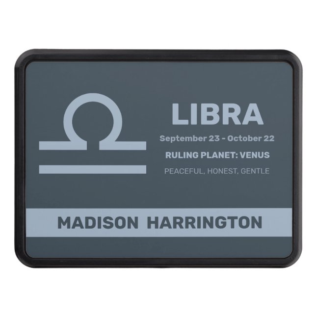 Custom Name / Text Zodiac Sign Libra Hitch Cover (Front)