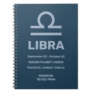 Custom Name / Text Zodiac Sign Libra Notebook