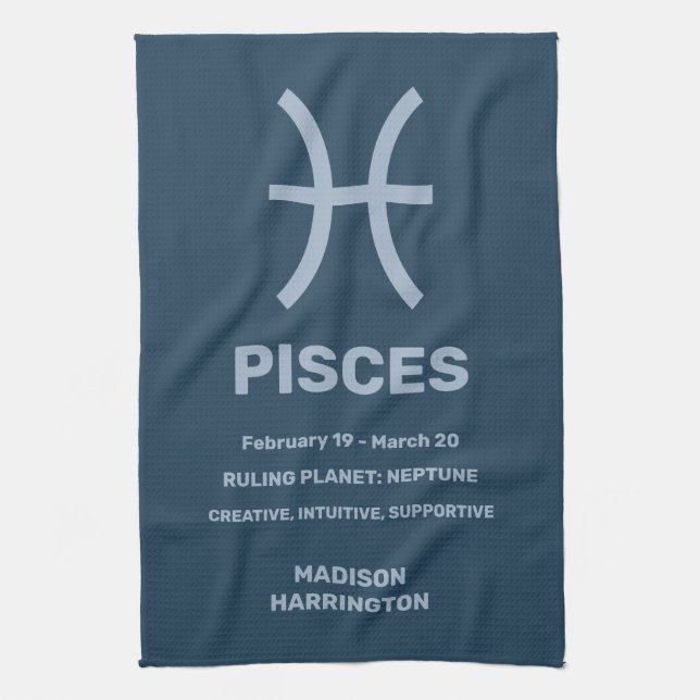 Custom Name / Text Zodiac Sign Pisces Kitchen Towel (Vertical)