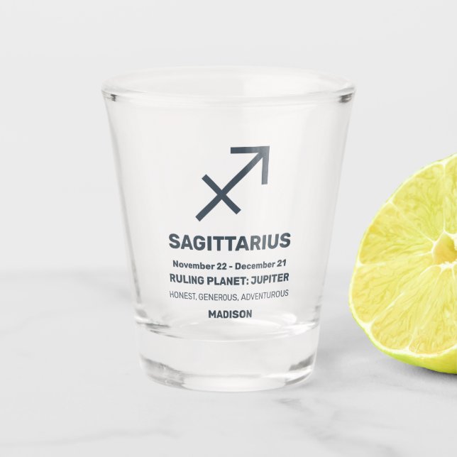 Custom Name / Text Zodiac Sign Sagittarius Shot Glass (Front)