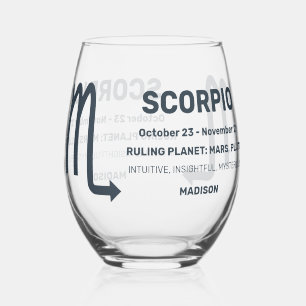 Custom Name / Text Zodiac Sign Scorpio Stemless Wine Glass
