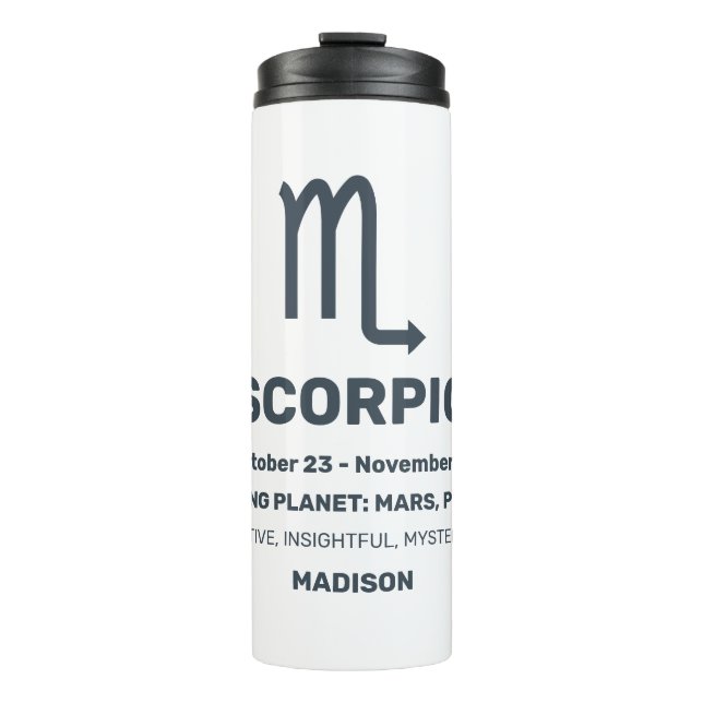 Custom Name / Text Zodiac Sign Scorpio Thermal Tumbler (Front)