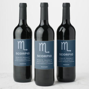 Custom Name / Text Zodiac Sign Scorpio Wine Label