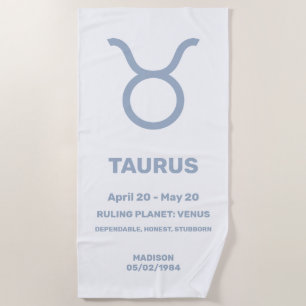 Custom Name / Text Zodiac Sign Taurus Beach Towel
