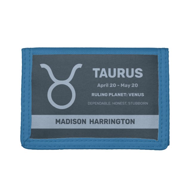 Custom Name / Text Zodiac Sign Taurus Trifold Wallet (Front)
