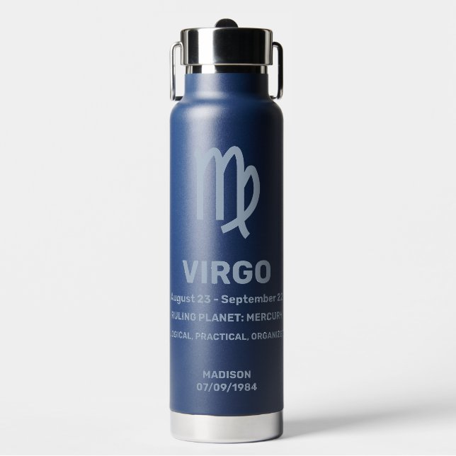 Custom Name / Text Zodiac Sign Virgo Water Bottle (Front)