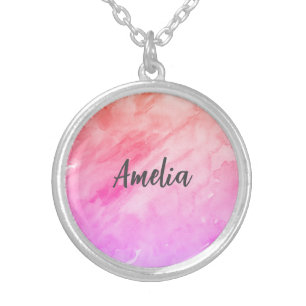 Custom Name Texture Painting Silver Plated Necklace