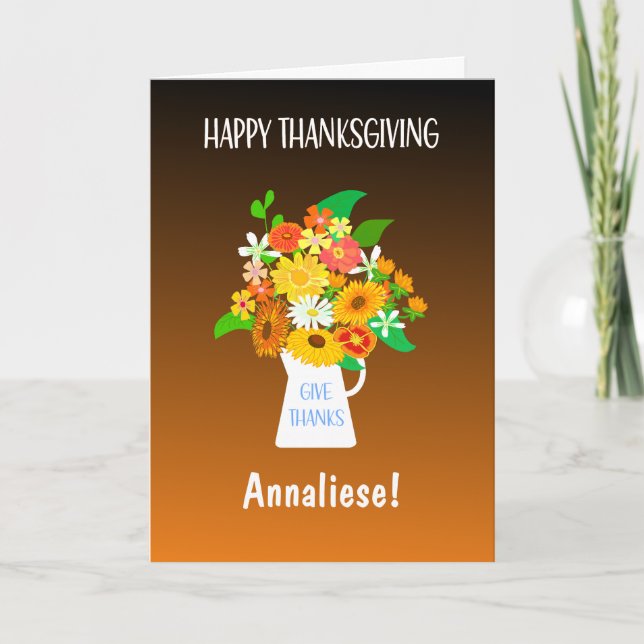 Custom Name Thanksgiving Bouquet of Flowers Card (Front)