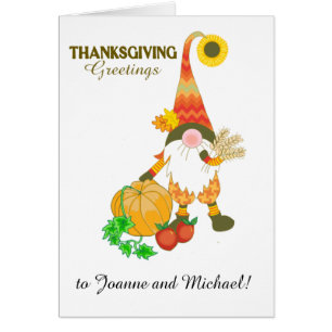 Custom Name Thanksgiving Cute Gnome Pumpkin Cards
