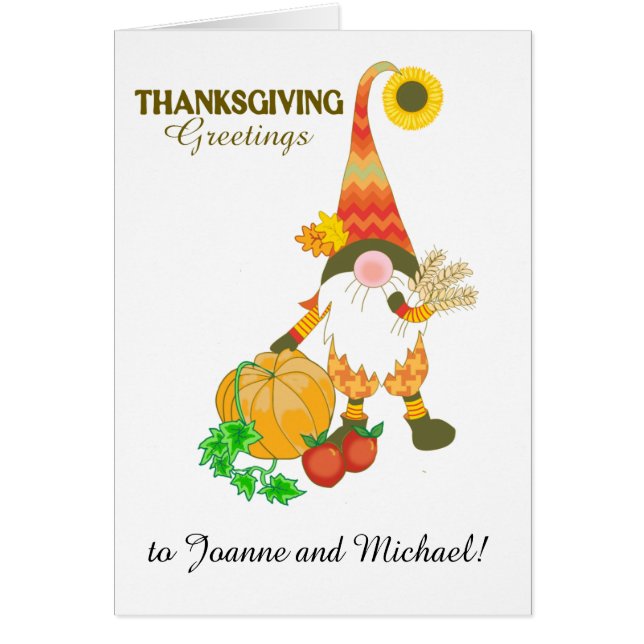 Custom Name Thanksgiving Cute Gnome Pumpkin Cards (Front)