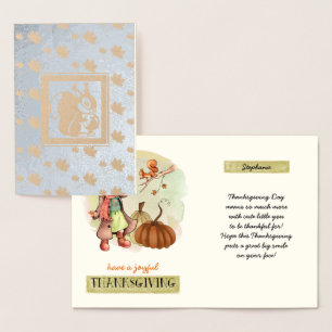 Custom Name Thanksgiving Real Foil Cards for kids