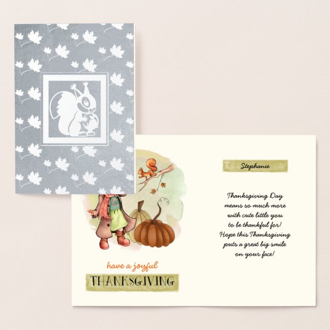 Custom Name Thanksgiving Real Foil Cards for kids (Display)