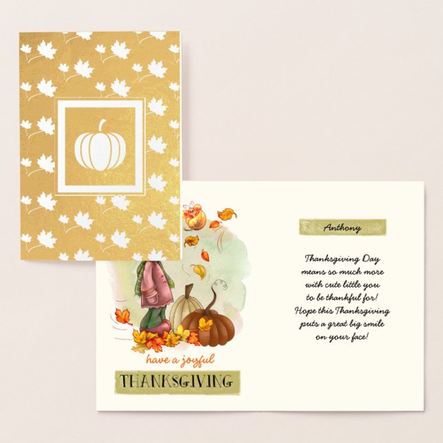 Custom Name Thanksgiving Real Foil Cards for kids (Display)
