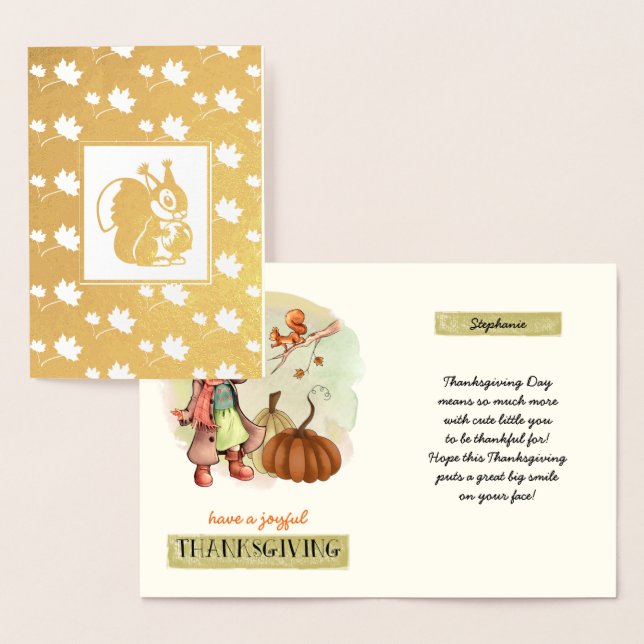 Custom Name Thanksgiving Real Foil Cards for kids (Display)
