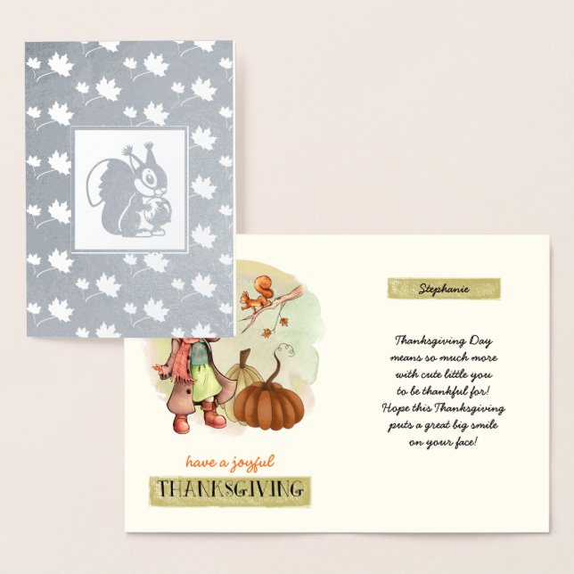 Custom Name Thanksgiving Real Foil Cards for kids (Display)