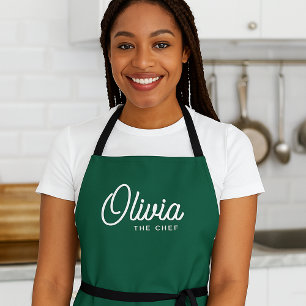 Custom Name The Chef Green Apron for Women