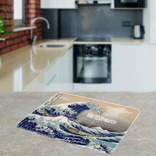 Custom name the great wave navy blue cutting board