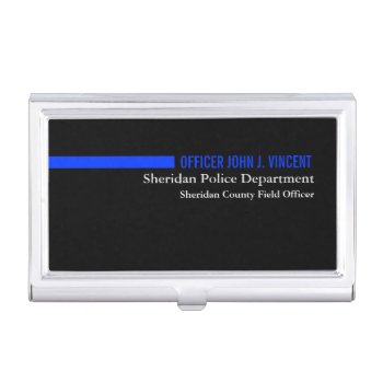 Custom Name Thin Blue Line Police Business Card Holder by colorjungle at Zazzle