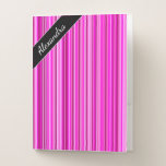 [ Thumbnail: Custom Name; Thin Magenta and Pink Stripes Pattern Pocket Folder ]