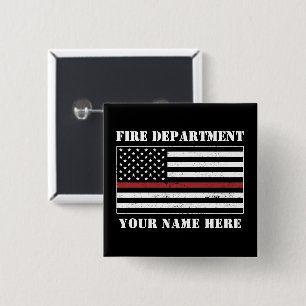 Custom Name Thin Red Line Flag Proud Firefighter Button
