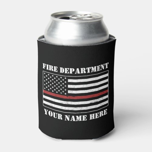 Custom Name Thin Red Line Flag Proud Firefighter Can Cooler