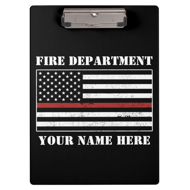 Custom Name Thin Red Line Flag Proud Firefighter  Clipboard (Front)