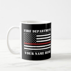 Custom Name Thin Red Line Flag Proud Firefighter Coffee Mug