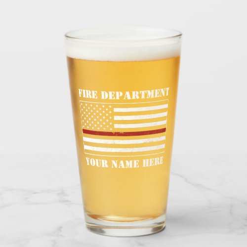 Custom Name Thin Red Line Flag Proud Firefighter Glass