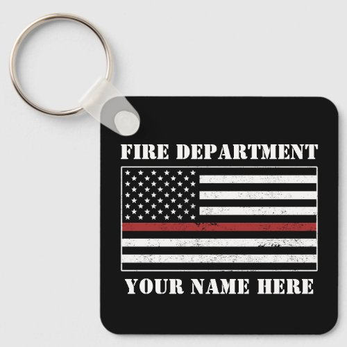 Custom Name Thin Red Line Flag Proud Firefighter Keychain