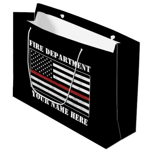 Custom Name Thin Red Line Flag Proud Firefighter Large Gift Bag