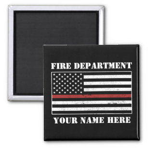 Custom Name Thin Red Line Flag Proud Firefighter Magnet