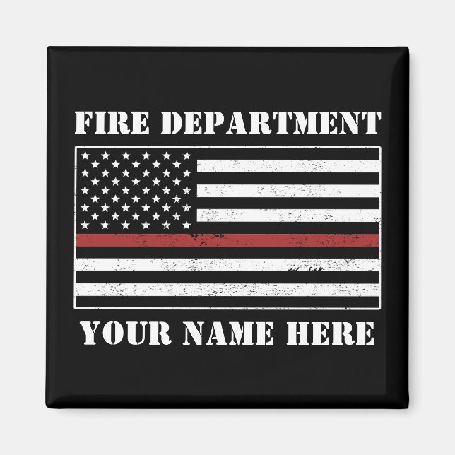 Custom Name Thin Red Line Flag Proud Firefighter Magnet (Front)