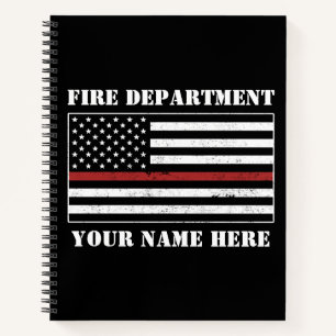 Custom Name Thin Red Line Flag Proud Firefighter Notebook