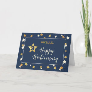Custom Name Third Employee Workiversary Navy Gold Card