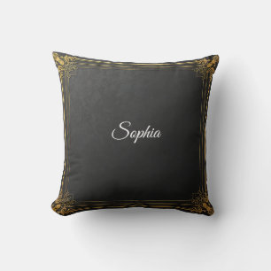 Custom Name Throw Pillow – Elegant Black & Gold Pe