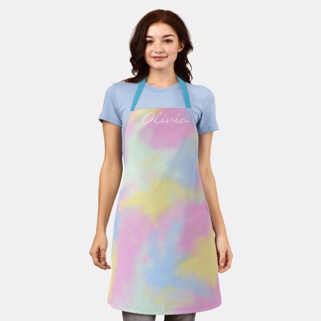 Custom Name Tie Dye Rainbow Mens Womens  Apron (Worn)