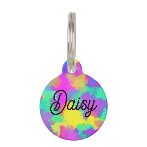 Custom Name Tie Dye Watercolor Pet Tag