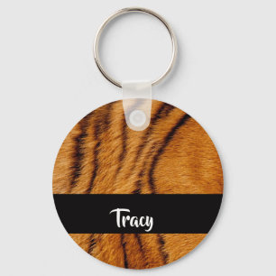 Custom name tiger skin keychain
