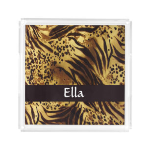 Custom name tiger skin print acrylic tray