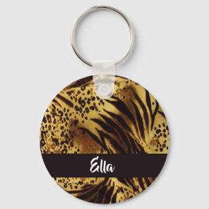 Custom name tiger skin print keychain