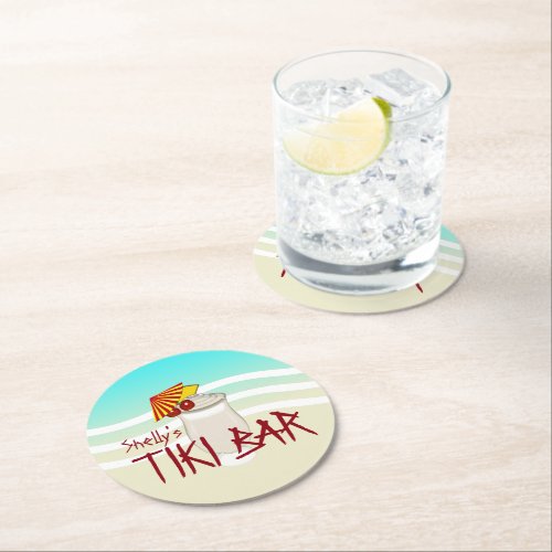 Custom Name Tiki Bar Round Paper Coaster