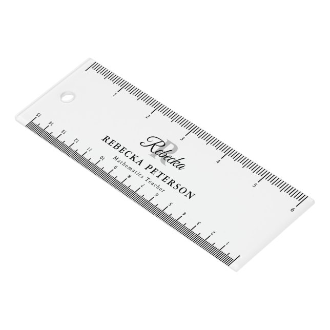 Custom Name & Title 6 Inch Ruler with Monogram (Angled)