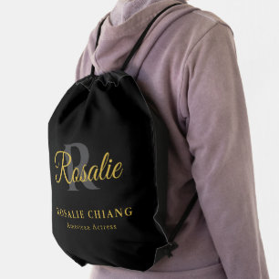 Custom Name & Title with Monogram Drawstring Bag