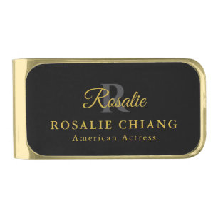 Custom Name & Title with Monogram - Gold Finish Money Clip