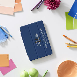 Custom Name & Title with Monogram Navy Blue iPad Mini Cover