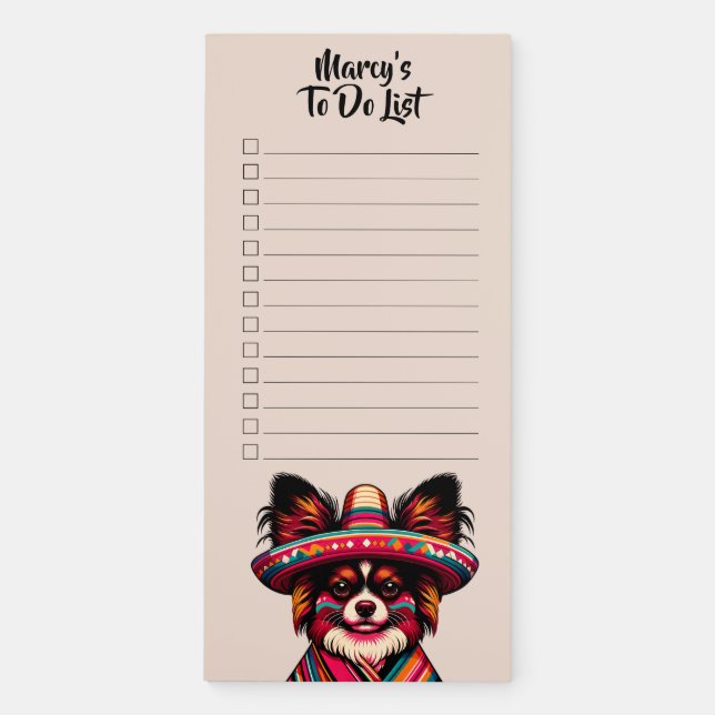 Custom Name To Do List Checklist Papillon Dog Magnetic Notepad (Front)