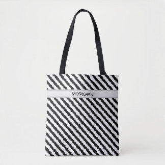 Custom Name Tote Bag with Black and White Zigzag