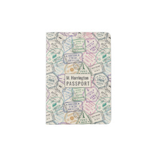 Custom name Travel Stamps Pattern Passport Holder